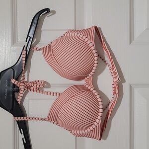 Shade & Shore 34b red and white stripe bathing suit top